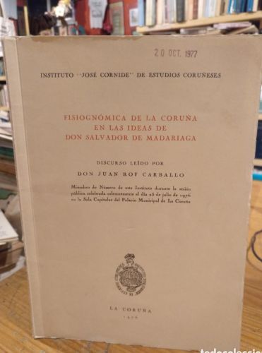Portada do libro de Fisiognómica de la Coruña en las ideas de Don Salvador de Madariaga