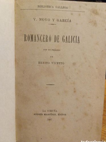 Portada do libro de  Romancero de Galicia (1887)