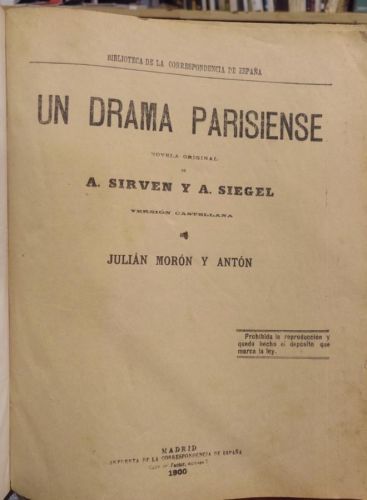 Portada do libro de Sirven, Siegel. Un drama parisiense