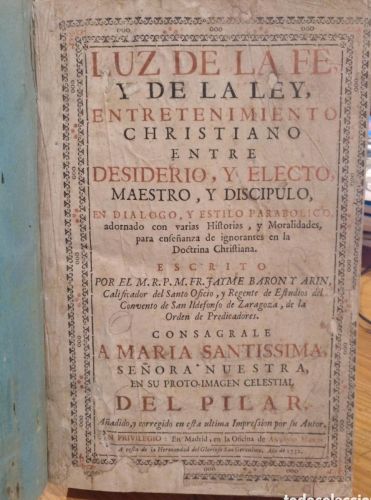 Portada del libro de Luz de la Fe y de la ley 1732