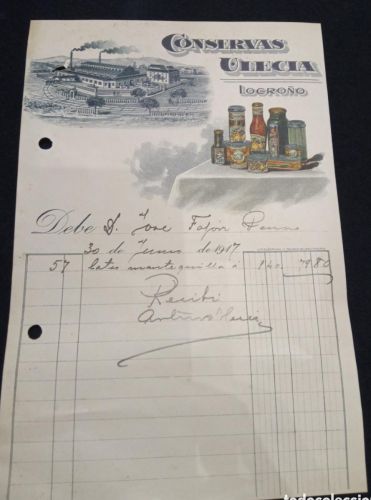 Portada do libro de FACTURA CONSERVAS ULECIA. LOGROÑO- 1917