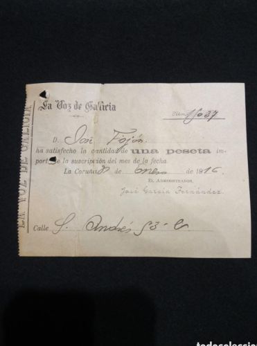 Portada do libro de SUSCRIPCION LA VOZ DE GALICIA. LA CORUÑA. 1916