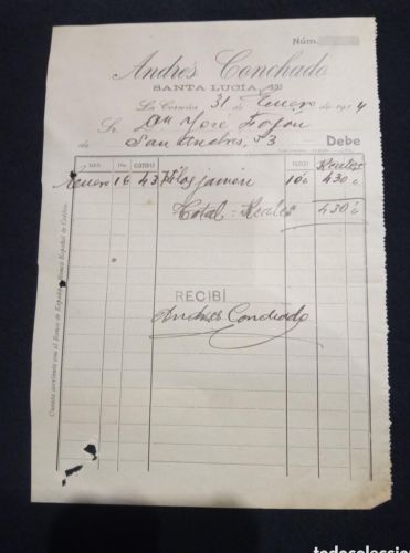 Portada do libro de FACTURA ANDRES CONCHADO. LA CORUÑA. 1914