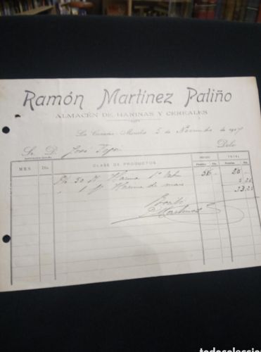 Portada do libro de FACTURA RAMON MARTINEZ PATIÑO. ALMACEN DE HARINAS Y CEREALES. LA CORUÑA. 1917