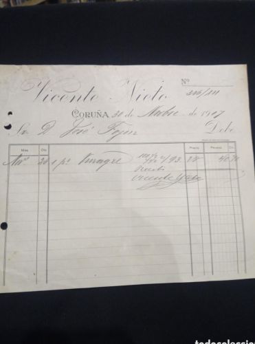 Portada do libro de FACTURA VICENTE NIETO. LA CORUÑA. 1917