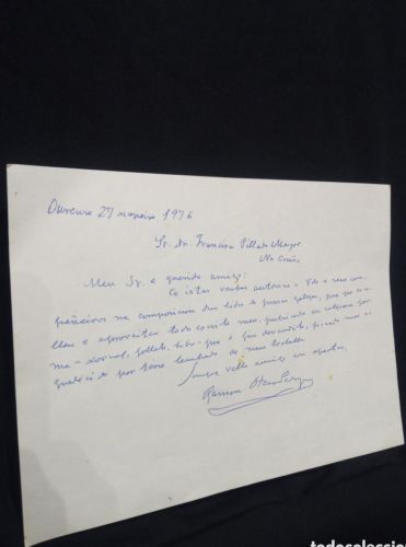 Portada do libro de CARTA MANUSCRITA DE RAMON OTERO PEDRAYO A FRANCISCO PILLADO MAYOR. 1976. Firmada