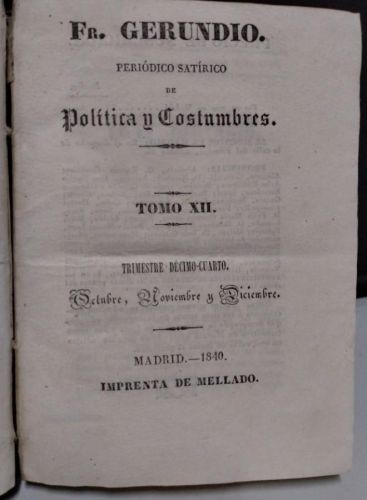 Portada del libro de Fray Gerundio, tomo XII (1840)
