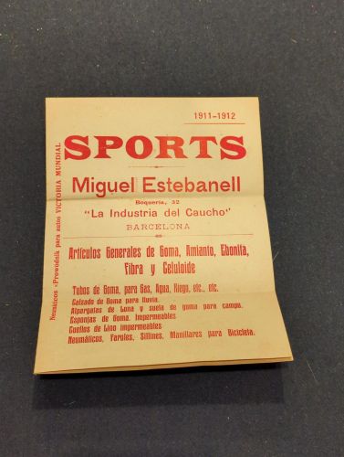 Portada do libro de Folleto/Catálogo año 1911-1912. Sports Miguel Estebanell. Boquería ¨32¨. ¨La industria del caucho¨