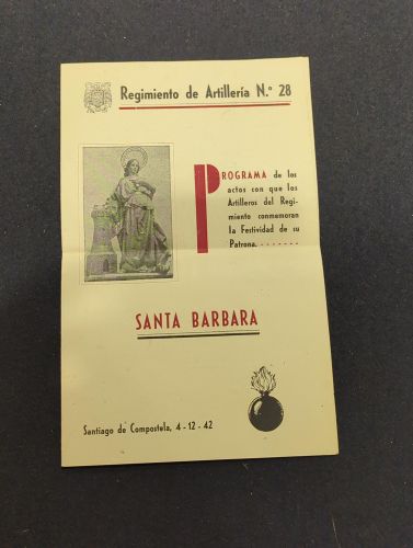 Portada do libro de Programa oficial de la festividad de Santa Bárbara Regimiento Artillerio n28. Diciembre 1942