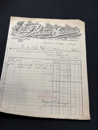 Portada do libro de Factura La papelera española. Compañía anónima. Bilbao. Delegación de Madrid. 1917?