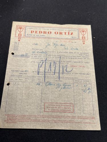 Portada do libro de Factura del legítimo chorizo riojano de lomo puro PEDRO ORTIZ. Ba´os de rio Tobia. Rioja. 1929