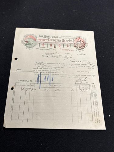 Portada do libro de ¨La brújula¨ Elaboración de embutidos y jamones. Chorizo expecial de lomo Rufino Ortiz. 1929. Burgos....