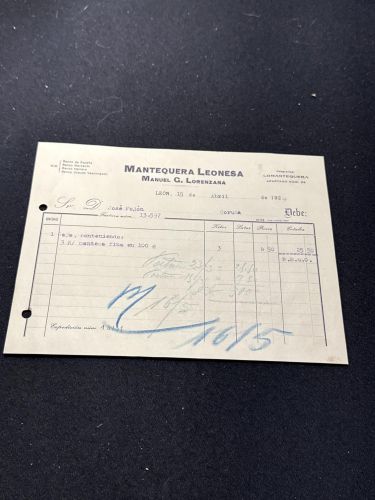 Portada do libro de Factura Mantequera Leonesa Manuel G. Lorenzana. 1929. Leon. Coruña. 1929
