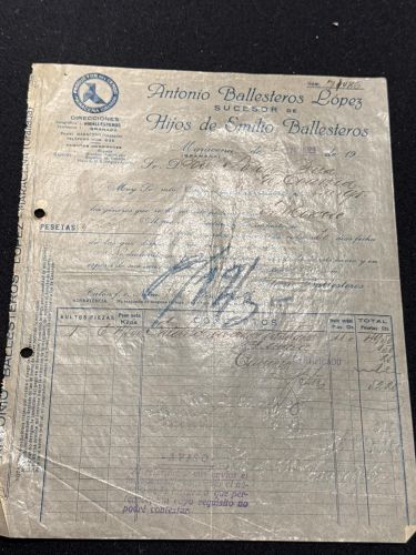 Portada do libro de Factura Antonio Ballesteros López. Sucesor de Hijos de Emilio Ballesteros. Granada. 1929