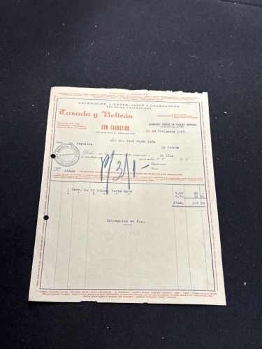 Portada do libro de Factura Tasada y Beltrán. Coloniales, licores vios y champagnes. San Sebastián. 1929