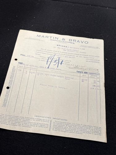 Portada do libro de Factura Martin & Bravo exportadores. Málaga. 1929