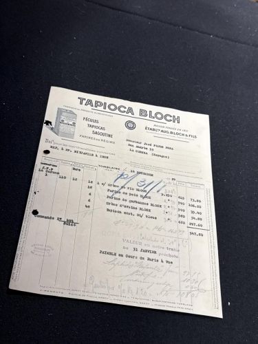 Portada do libro de Factura Tapioca Bloch. Mitjavile. Coruña. 1929