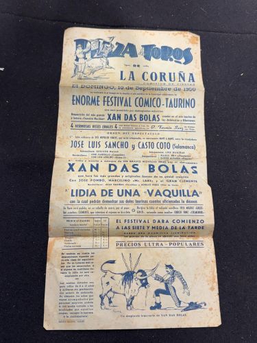 Portada do libro de Cartel original Plaza de Toros de La Coruña 1950- Xan das Bolas-Festival cómico taurino-Fiestas de La...