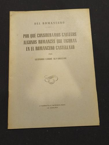 Portada do libro de Del romancero. Por qué consideramos gallegos algunos romances que figuran en el romancero castellano...