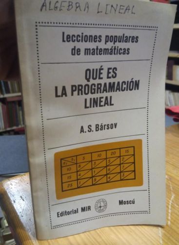 Portada do libro de Que es la programacion Lineal. Barsov. Editorial Mir Moscu