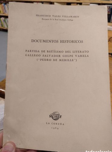 Portada del libro de Francisco Vales Villamarín Documentos históricos Partida de bautismo del literato gallego Salvador G